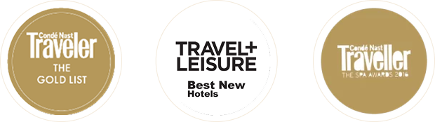 Condé Nast Traveler The Gold List, Travel + Leisure Best New Hotels and Condé Nast Traveller Spa Awards 2016 seals